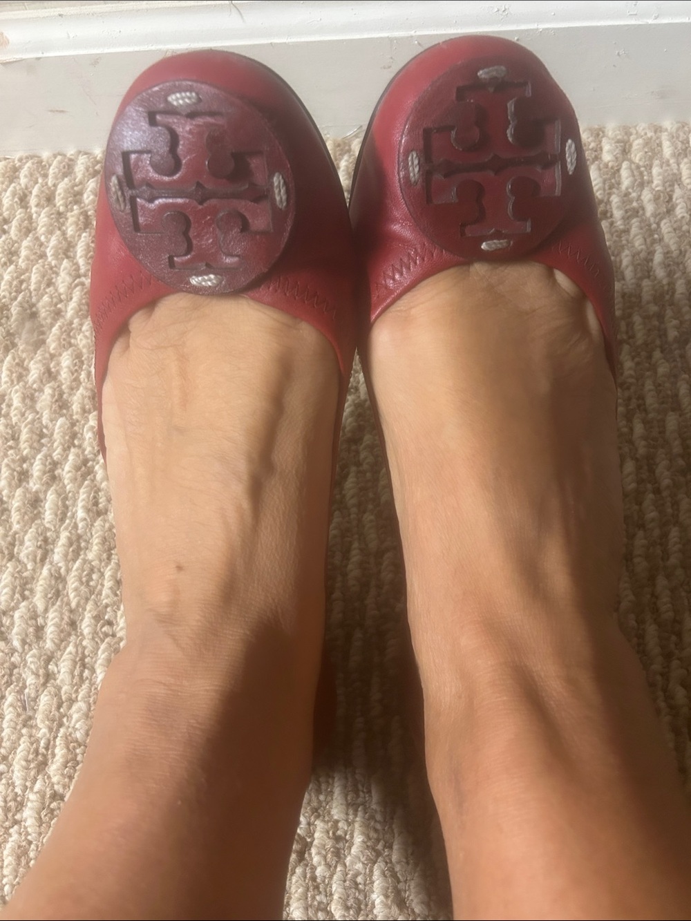Tory Burch Red Leather Logo Ballet Flats